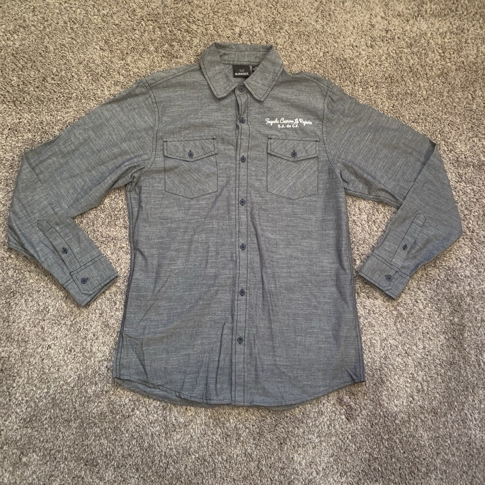 Burnside Button Up Shirt Mens Medium Gray Jose Cuervo Logo